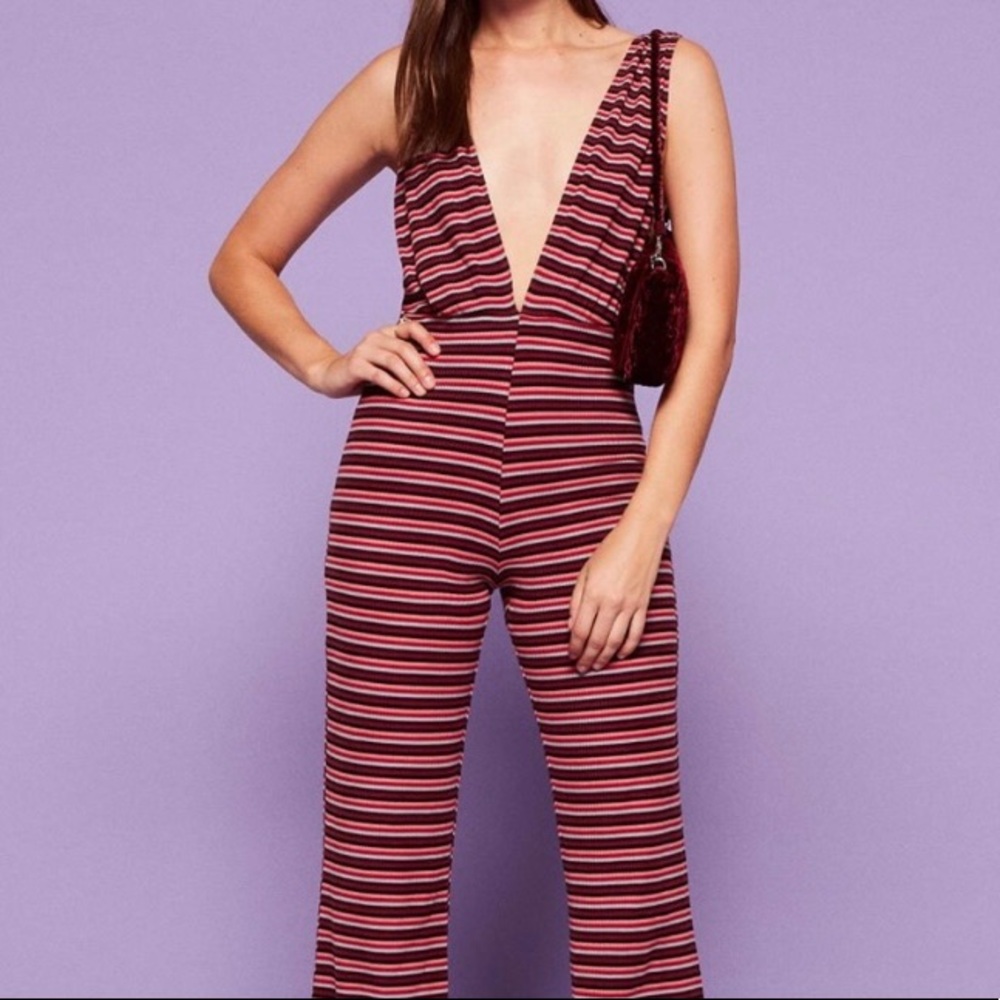 Reformation striped jumpsuit